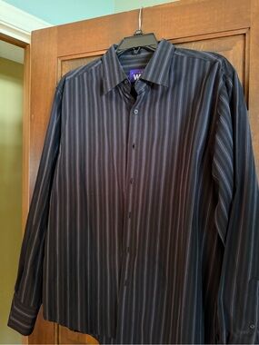 Wilson Men's Black and Gray Vertical Stripe Dress Shirt